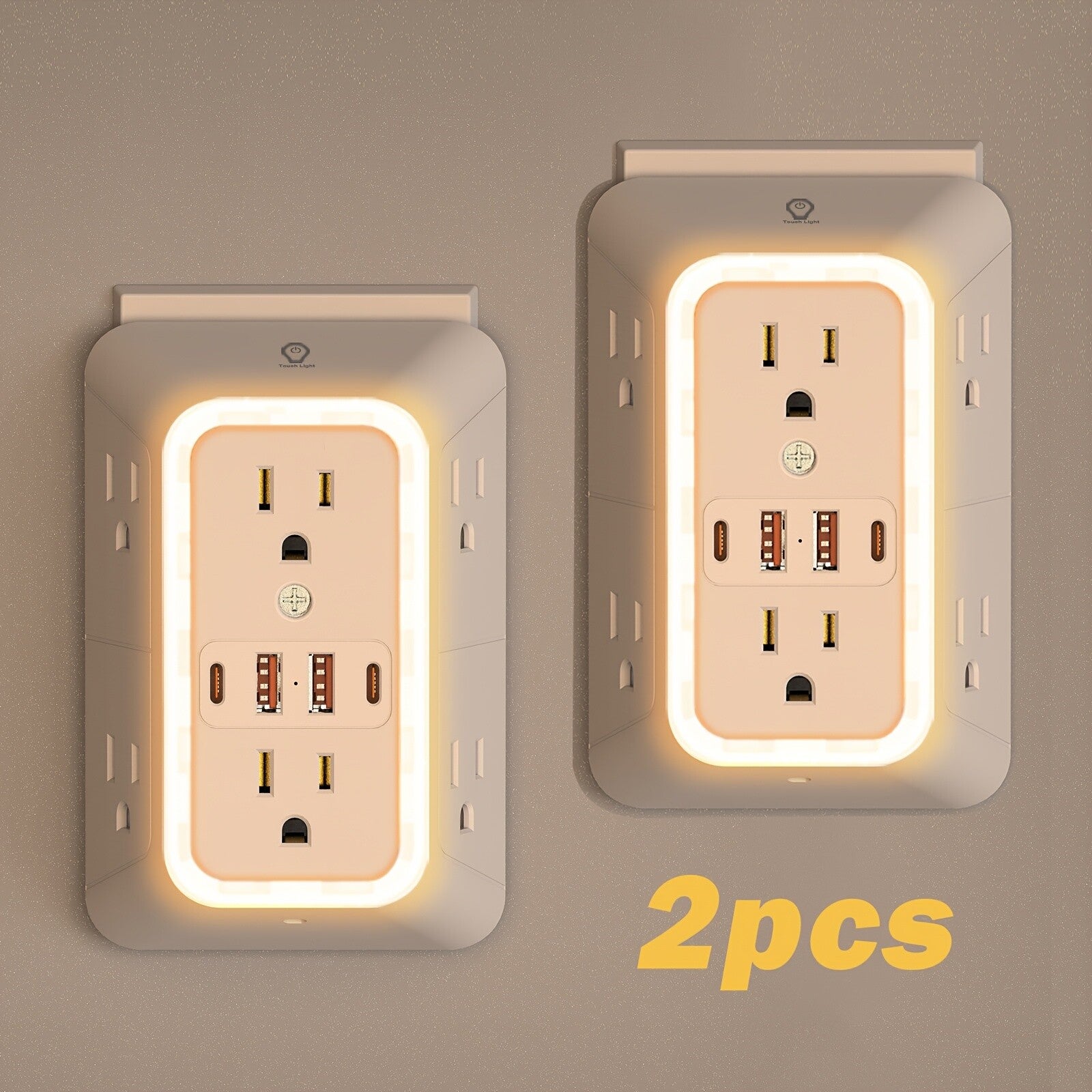 10 In 1 Smart USB Wall Charger Surge Protector Night Light - Touchable Three Levels Of Light