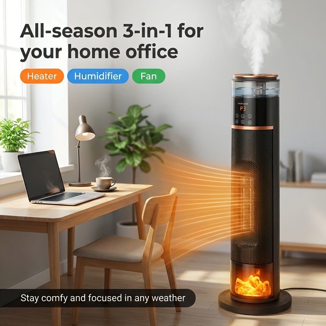 30-Inch Electric Space Heater with Flame Effect Heater, Wide-Area for Large Rooms, Remote Control, 3 Heat Settings, Timer & Oscillation, Overheat & Tip-Over Protection, -Efficient Indoor Room Heater Suitable for, 110V