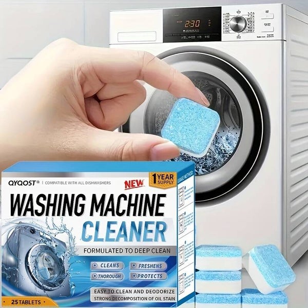 Washing Machine Cleaner Descaler: 25 Pack, Deep Cleaning Tablets, For HE Front Loader & Top Load Washer, Clean Inside Drum And Laundry Tub Seal