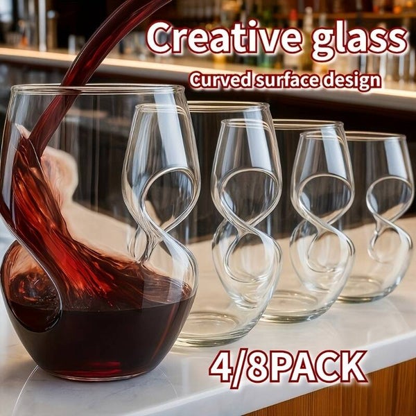 Stemless Wine Glasses - 16oz Clear Short Wine Glasses Set Of 4/8pack with Finger Indentations - Aerates Naturally