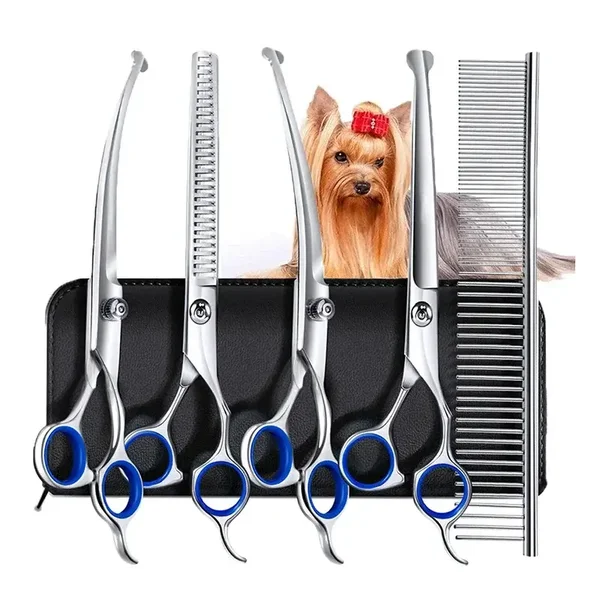 5-in-1 Professional Pet Grooming Scissors Set – Stainless Steel Dog & Cat Hair Cutting Shears