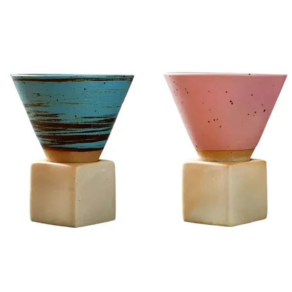 Ceramic Coffee Cup with Base 100mlCreative Triangular Cone Porcelain Cup Funnel Coffee Tea Cup Set Personalized Coffee Cup