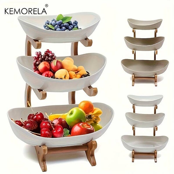 KEMORELA3-Tier Wooden Produce Basket with Legs – Kitchen & Refrigerator Organizer