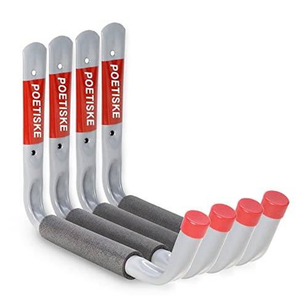 POETISKE Utility Hooks Ladder Hooks with 9.8'' Jumbo Arm Garage Storage Organizer Hang Folding Chair Bike Ski Tool Heavy Duty 4PC