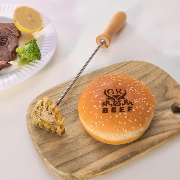Custom Logo Branding Iron for Burger,Personalized Brass Steak & Burger Brander,Professional BBQ, Coconut, Cake Stamp for lasting impression