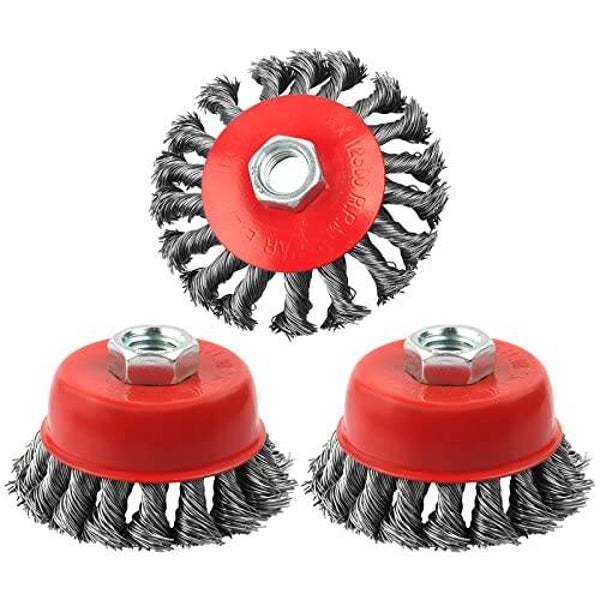 3 Pack Wire Wheel Brush for Angle Grinder, 4 Inch Angle Grinder Wire Wheel, Wire Wheels for 4 1/2 Angle Grinder -5/8 Inch Threaded Arbor ,0.02 Inch Carbon Steel Wire Brush for Angle Grinder