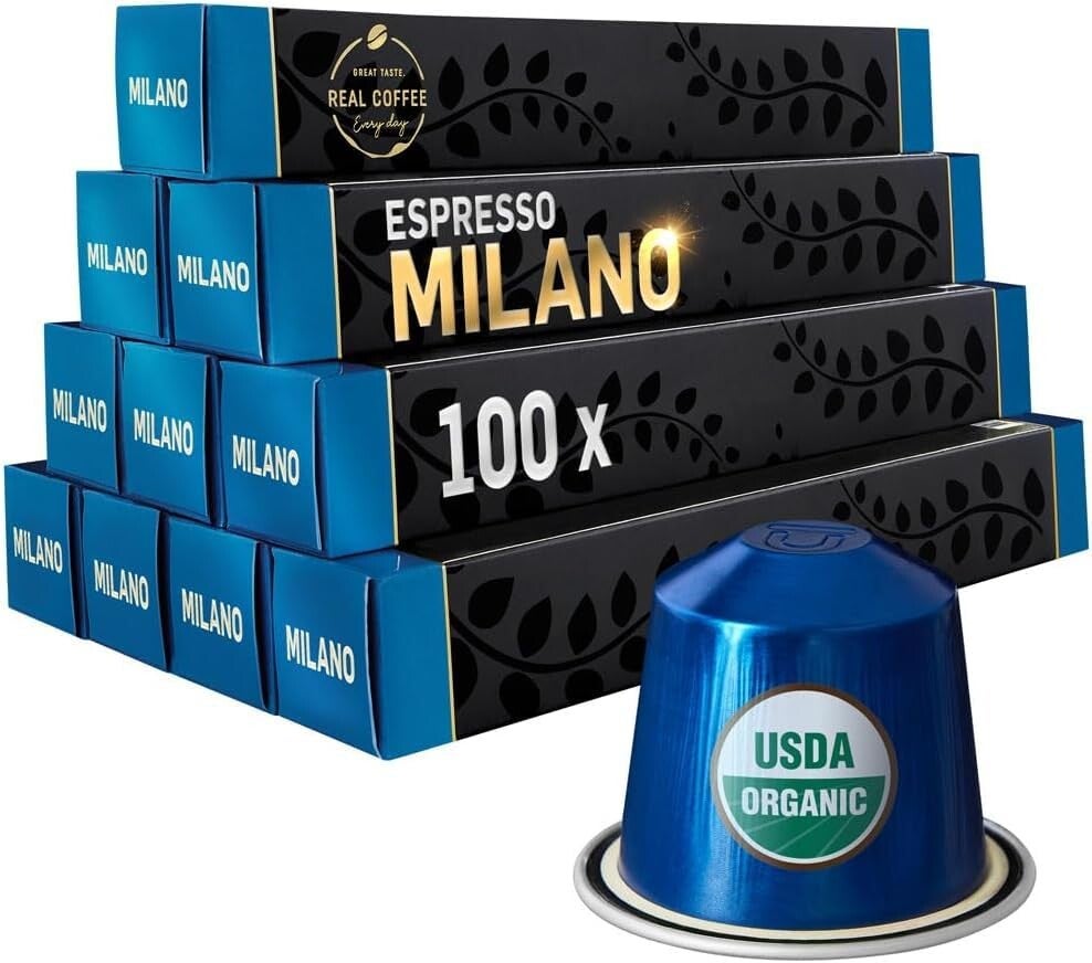 ‘Milano’ Organic Italian Espresso for Nespresso| 100 Organic Aluminum Capsules| The Strongest Of the world