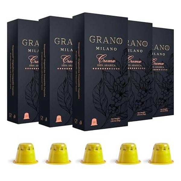 Grano Milano Espresso Coffee  Capsules - 100 Pods Compatible with Nespresso Original line, 100% Arab