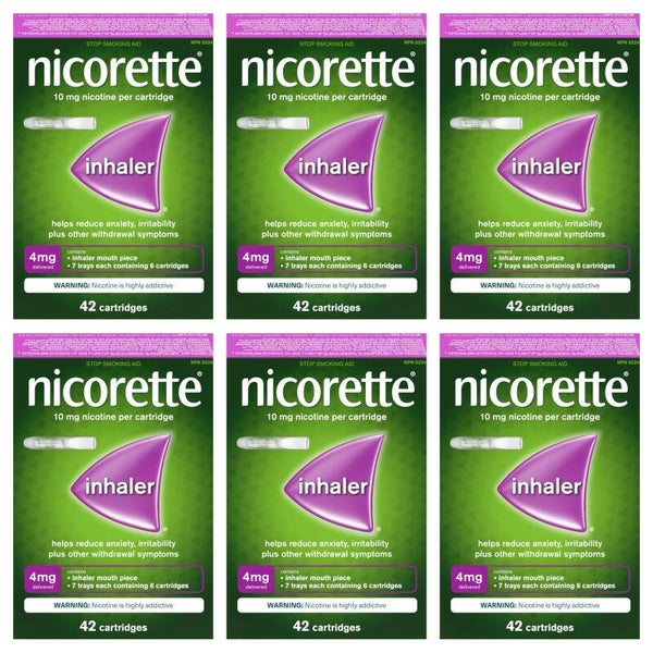 6 x Nicorette Nicotine Inhaler, 4mg  42 Cartridges, Quit Smoking Aid From Canada