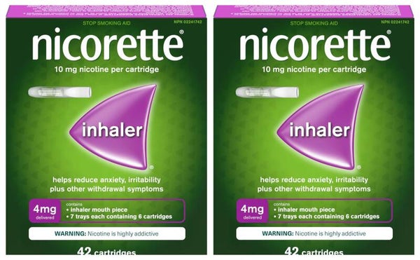 2x Nicorette Nicotine Inhaler, 4mg  42 Cartridges, Quit Smoking Aid From Canada