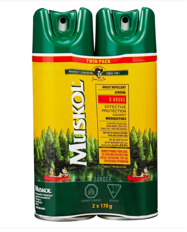 Muskol 8-Hour 23.5% DEET Aerosol Mosquito/Insect Repellent Spray Twin-Pack, 2 x 170g