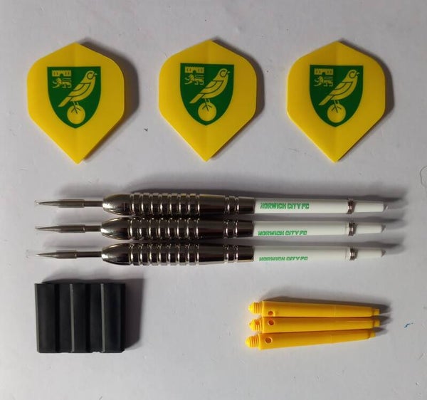 Norwich City FC Darts Set 21gram Flights & Stems Bundle Set Of Darts Canaries.