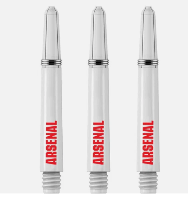 ARSENAL FC DART SHAFTS OFFICIAL LICENSED - DART STEMS WITH SPRINGS - THE GUNNERS - WHITE - MEDIUM