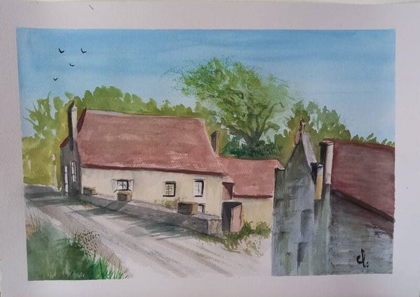 Aquarelle "Au bord de la Route" 30 x 40 cm