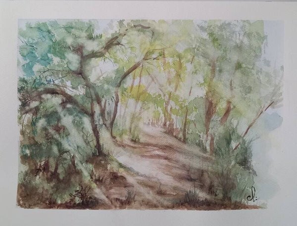 Aquarelle "Chemin de Forêt" 30 x 40 cm