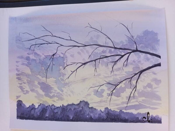 Aquarelle "Ciel Mauve" 30 x 40 cm