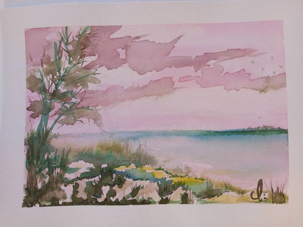 Aquarelle "Ciel Rose" 20 x 30 cm