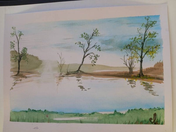 Aquarelle "Débord de Rivière" 30 x 40 cm