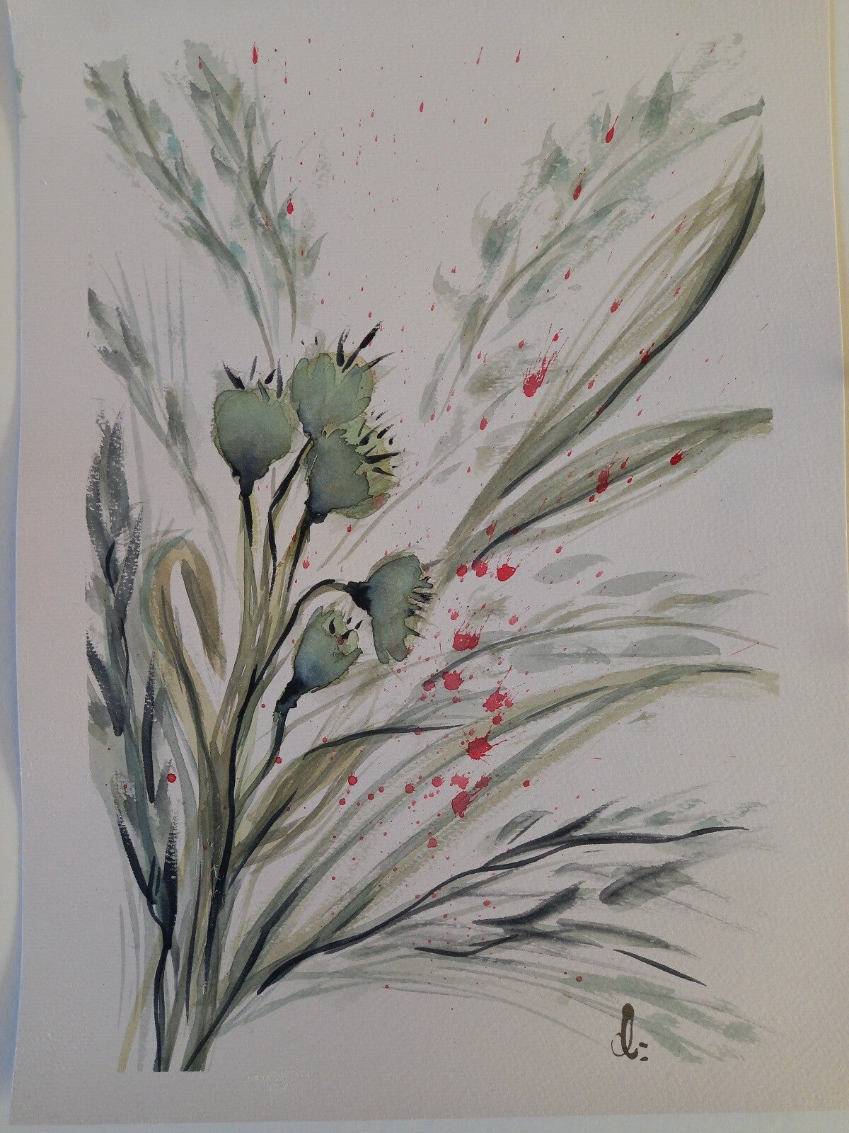 Aquarelle "Fleurs de Chardon" 30 x 40 cm