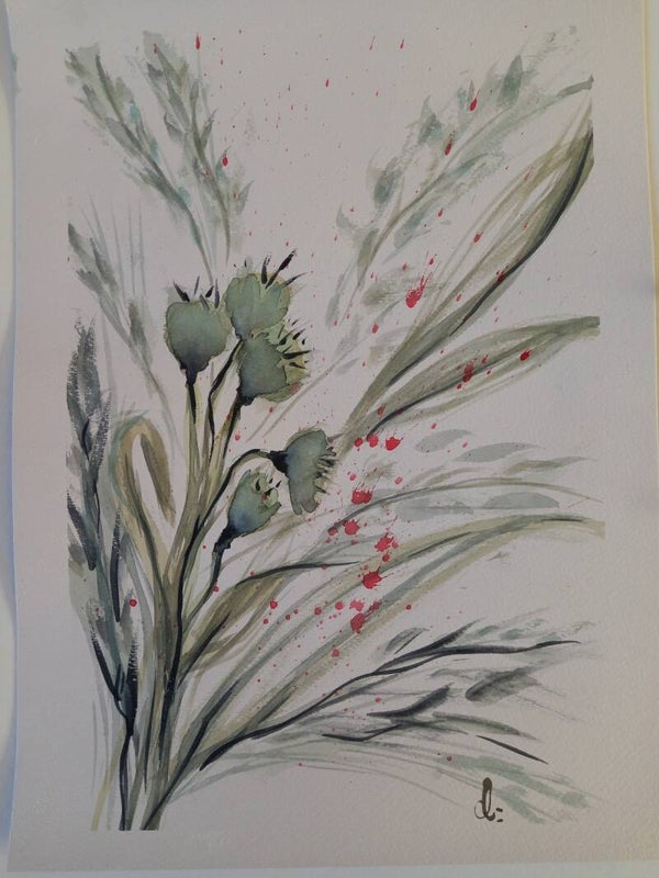 Aquarelle "Fleurs de Chardon" 30 x 40 cm