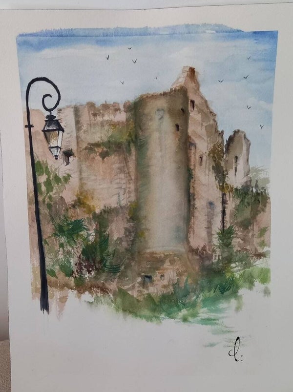 Aquarelle "Forteresse 2" 30 x 40 cm