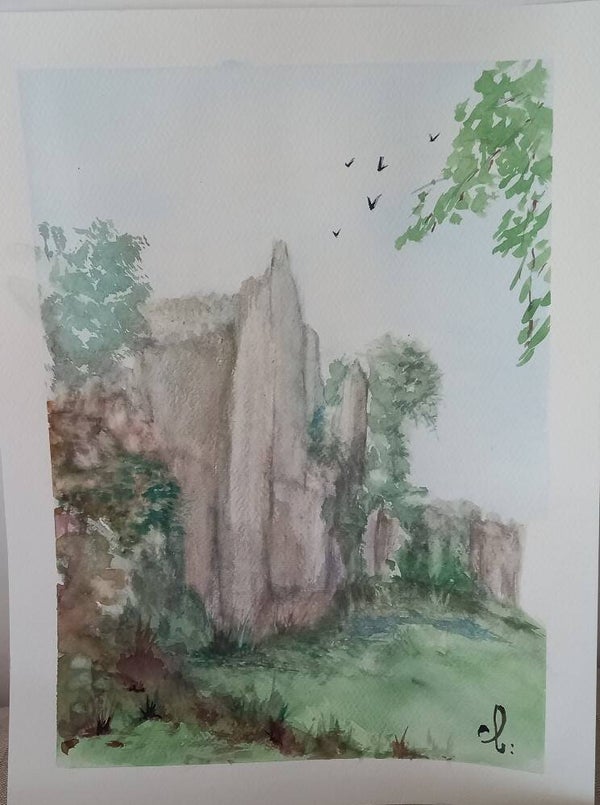 Aquarelle "Forteresse" 30 x 40 cm