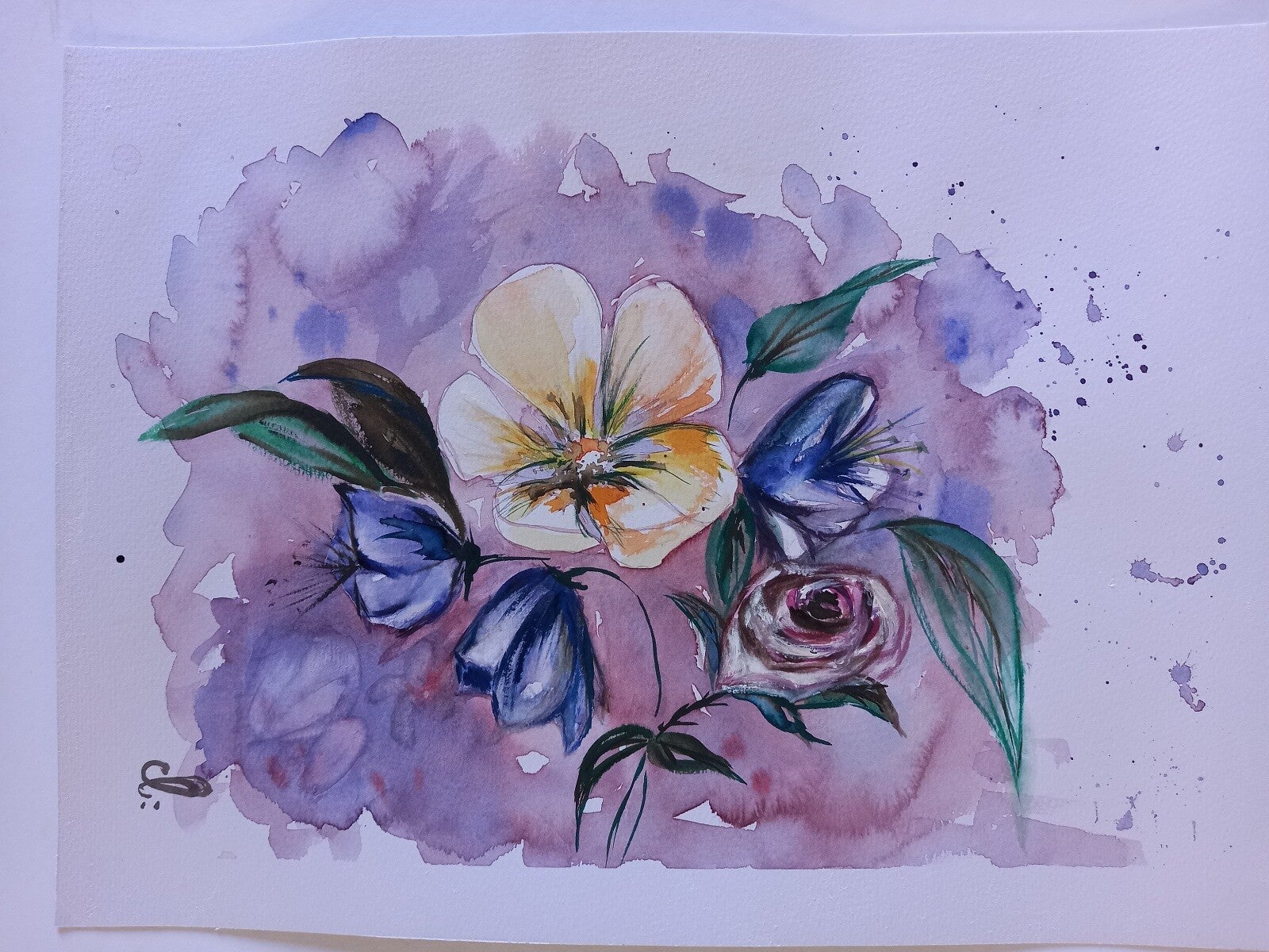 Aquarelle "Pensées" 30 x 40 cm