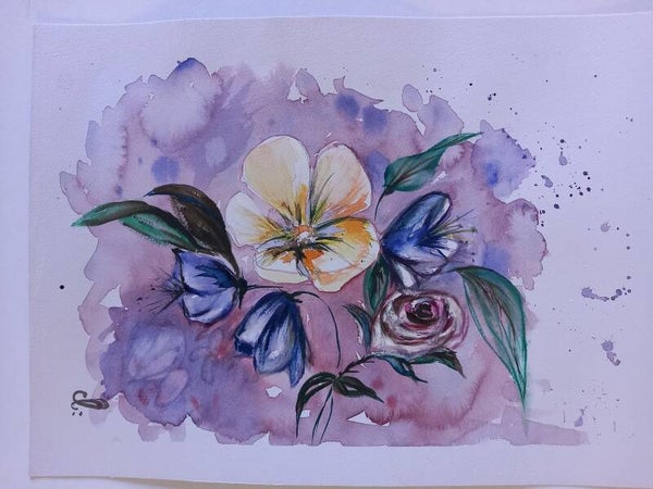 Aquarelle "Pensées" 30 x 40 cm