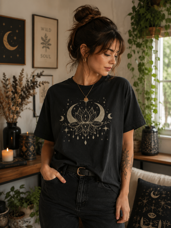 T-shirt Lotus Lune Minimaliste