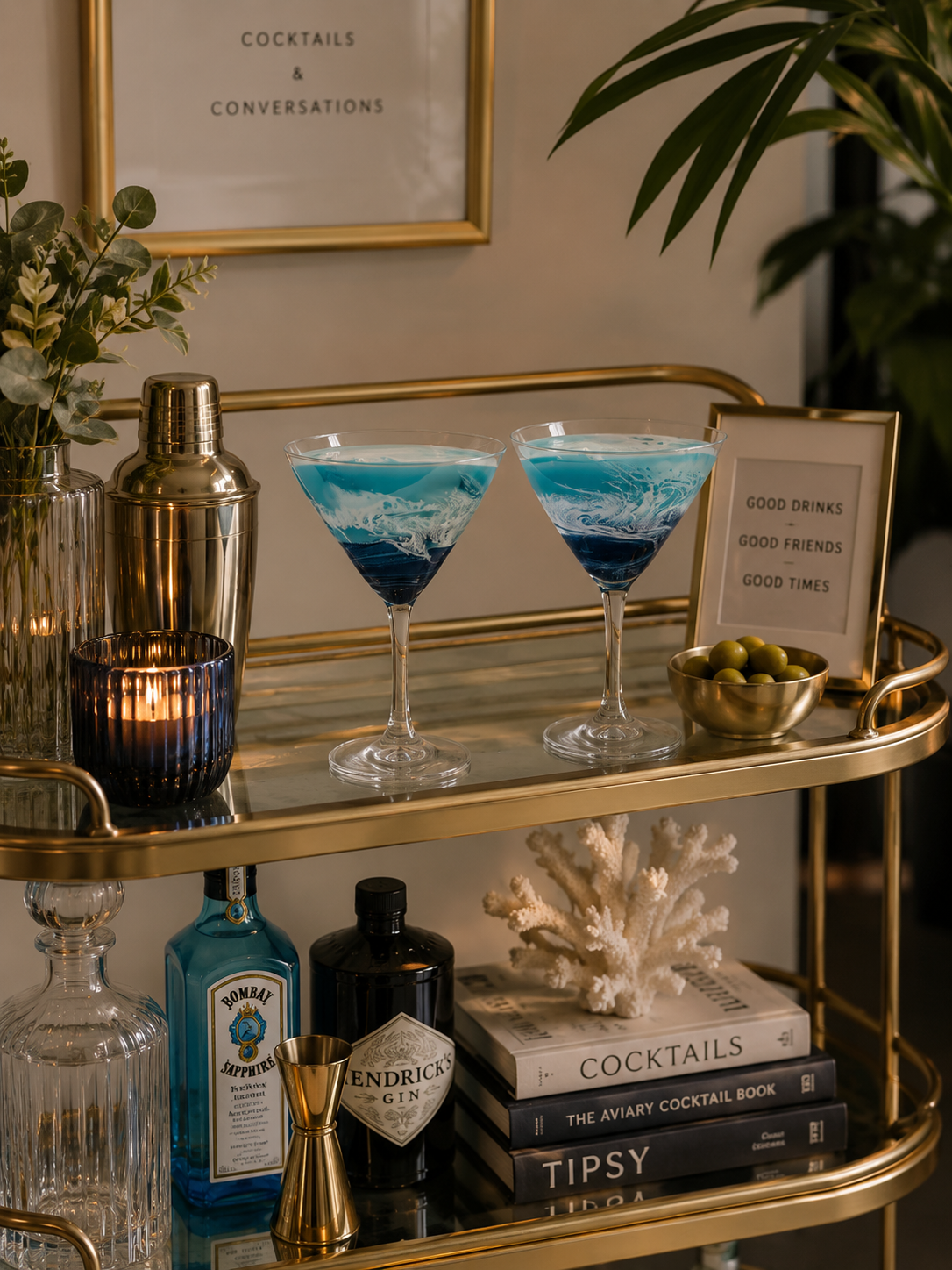 Sky Blue Epoxy Resin Wine Glass Set of 2