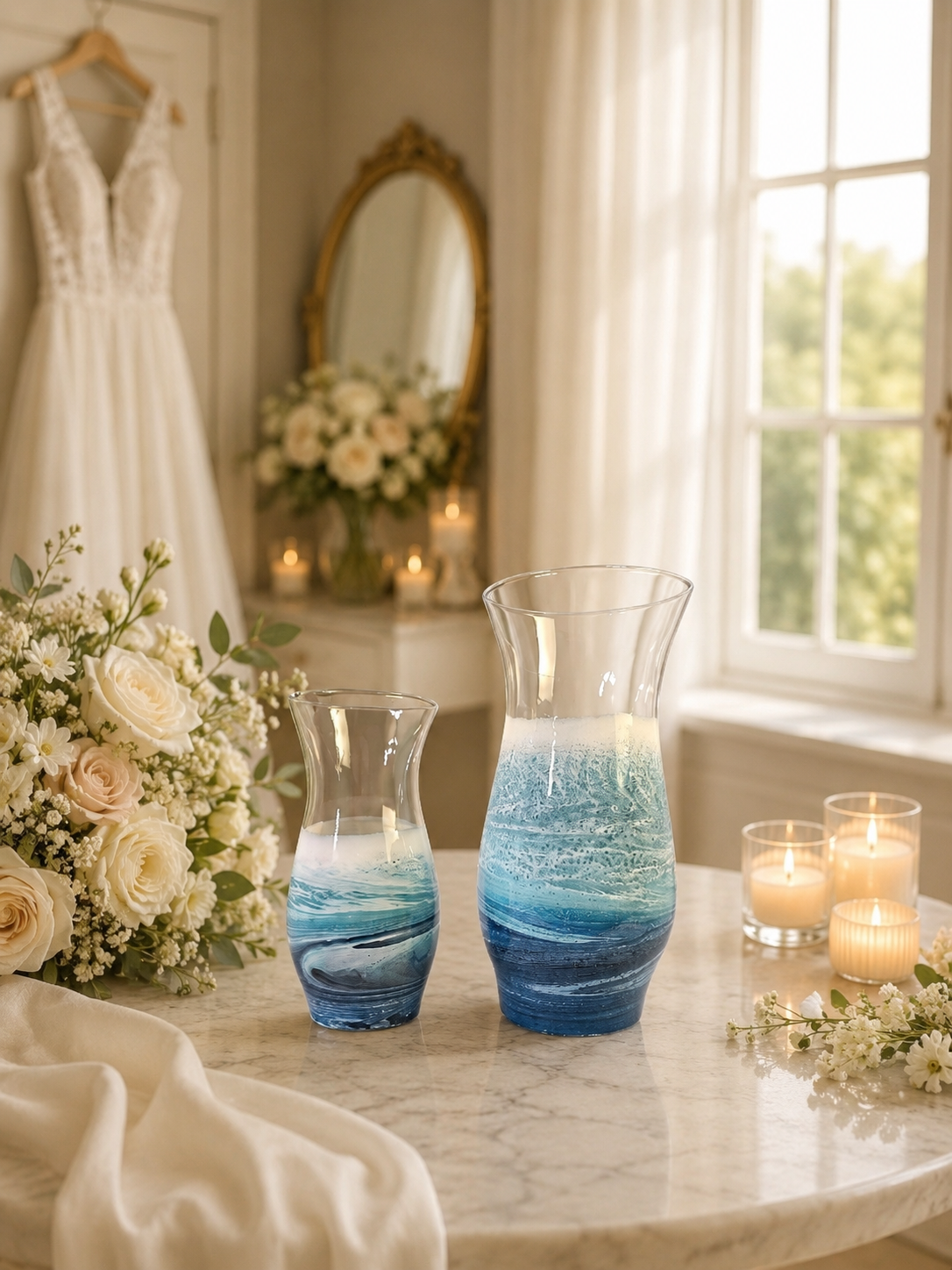Sky Blue Epoxy Resin Wine Glass Set of 2