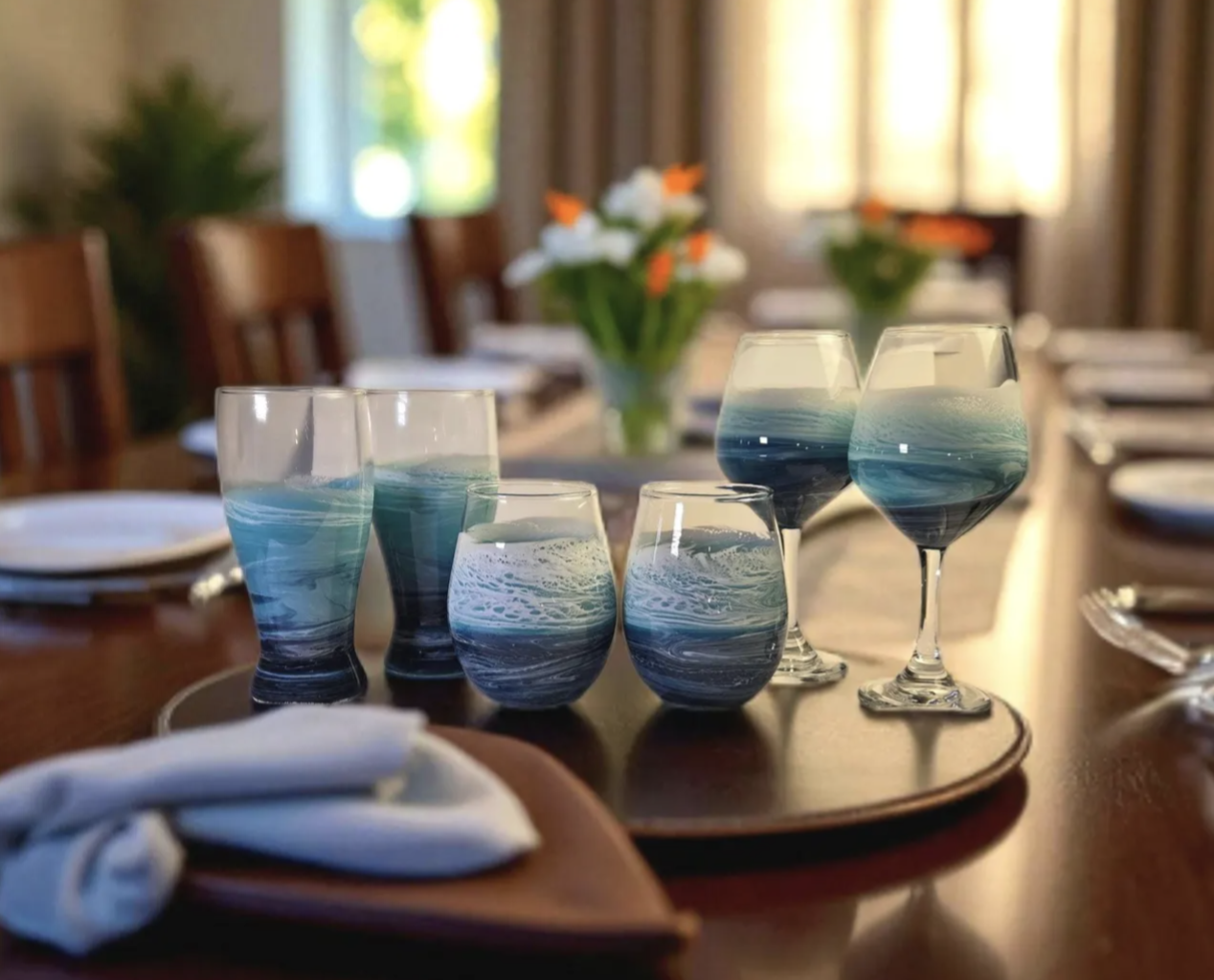 Epoxy Resin Ocean Wave Wine Glass Set
