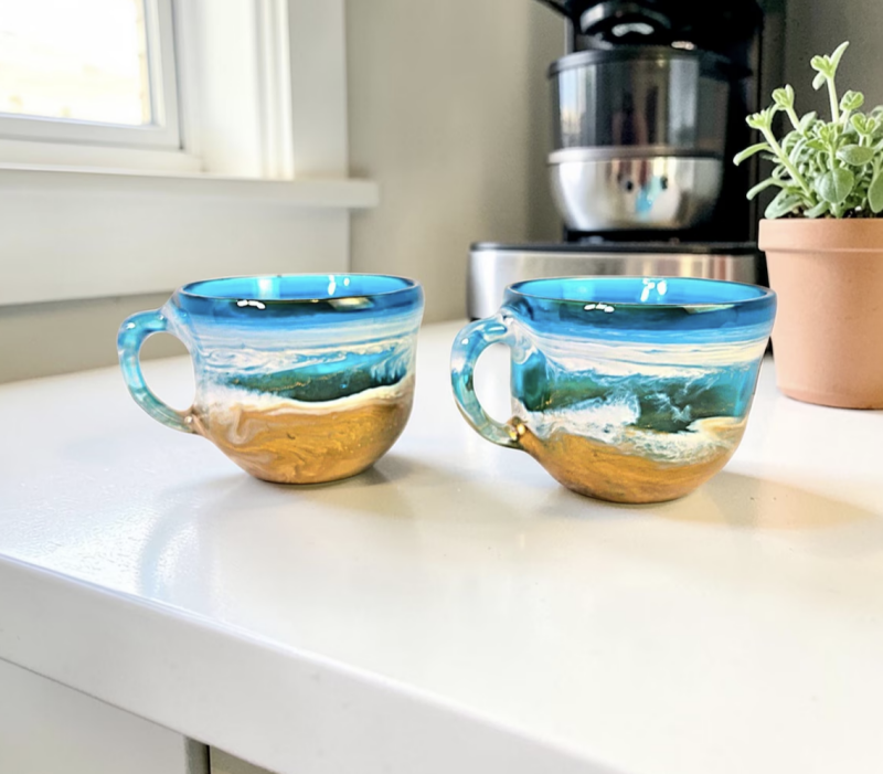Aqua Green & Gold Resin Mugs