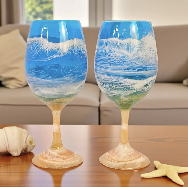 Sky Blue Epoxy Resin Wine Glass Set of 2