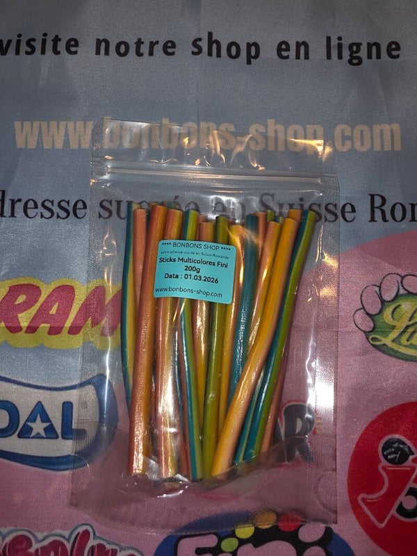 Sachet 200g Sticks Multicolores fini