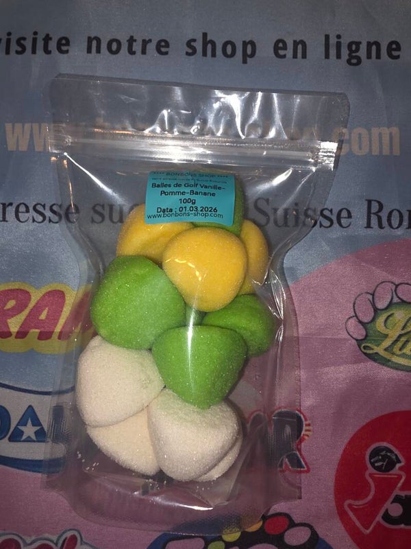 Sachet 100g Balle de Golf Pomme Vanille et Banane