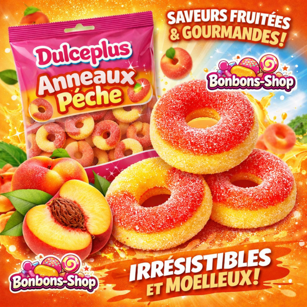 Anneaux sucrés Pêche DULCEPLUS/ vrac 100g (A03)