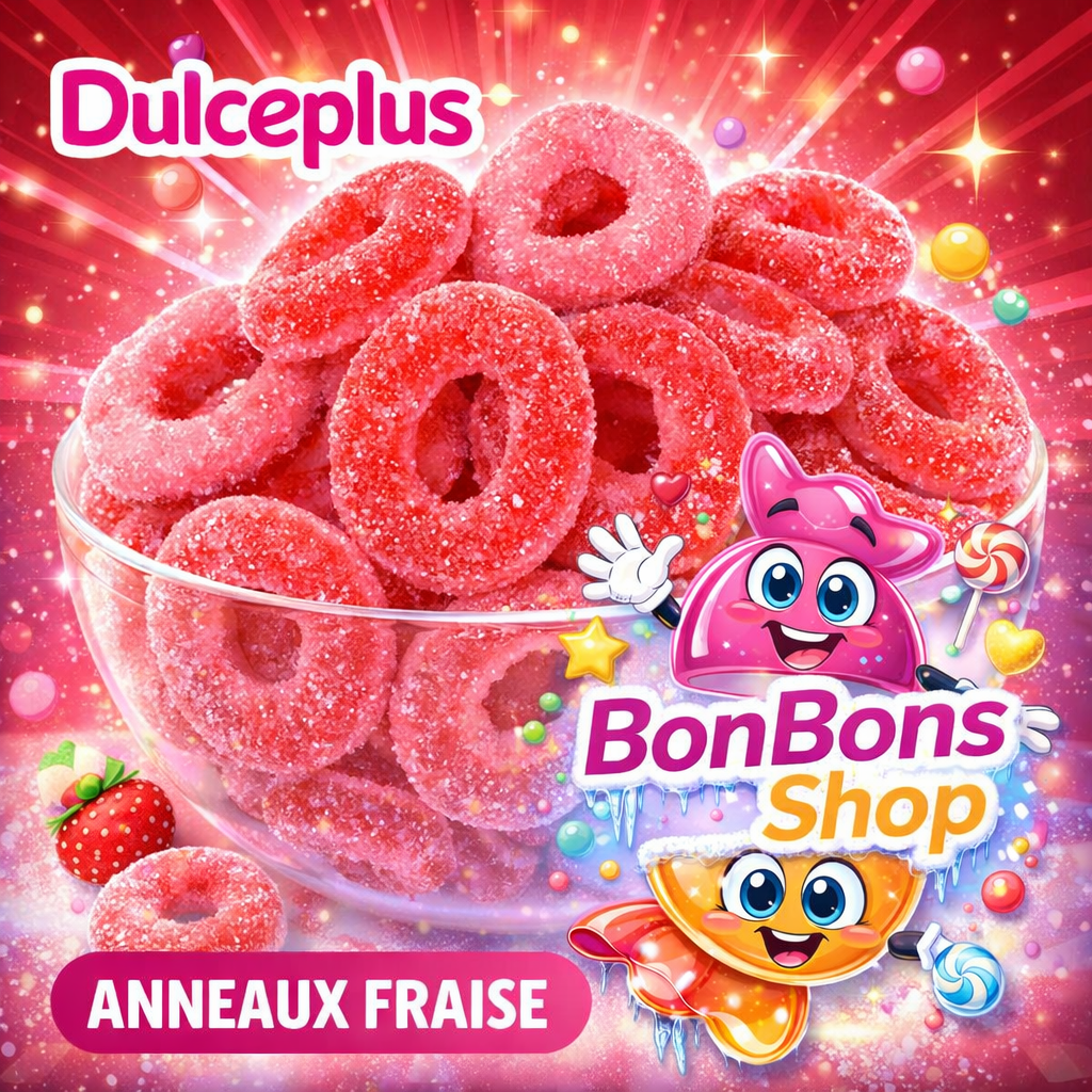 Anneaux sucrés Fraise DULCEPLUS / vrac 100g (A02)