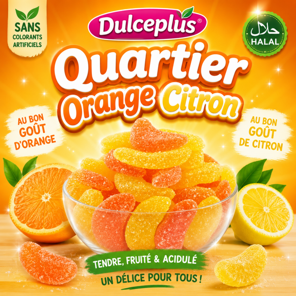 Quartier Orange Citron Dulceplus Halal / vrac 100g (C09)