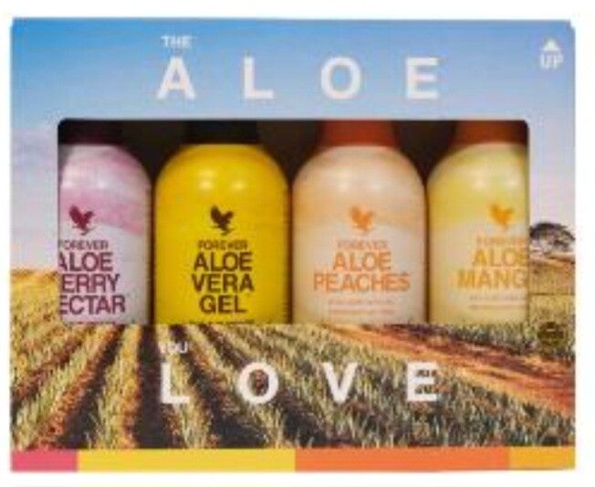Aloe Vera Trinkgel 4 - Pack (Natur, Berry, Pfirsich, Mango)