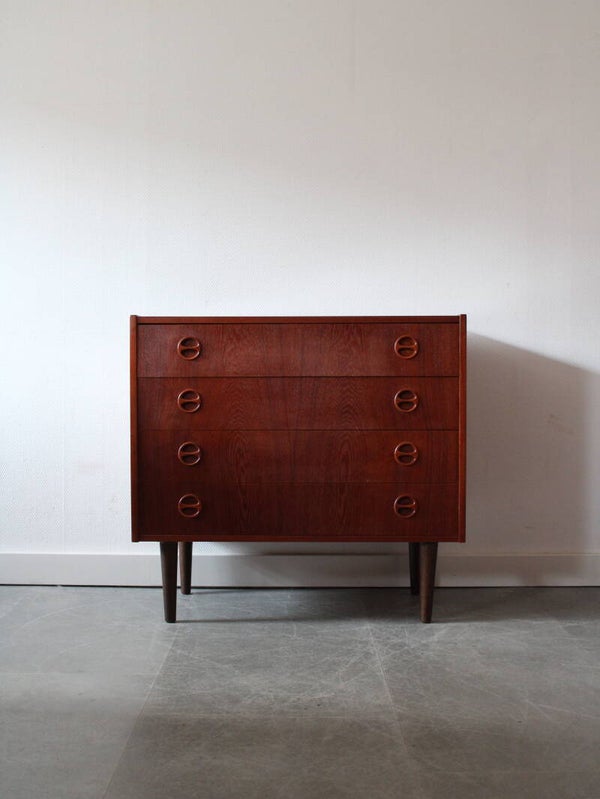 Vintage Deense ladekast in donker teakhout