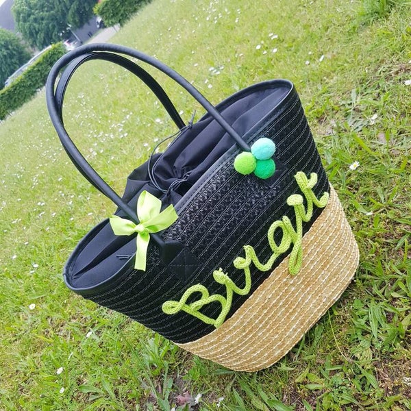 Rieten tas zwart/naturel