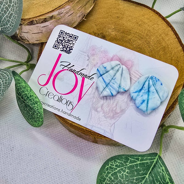 Oorbellen studs Leaf marmer blauw