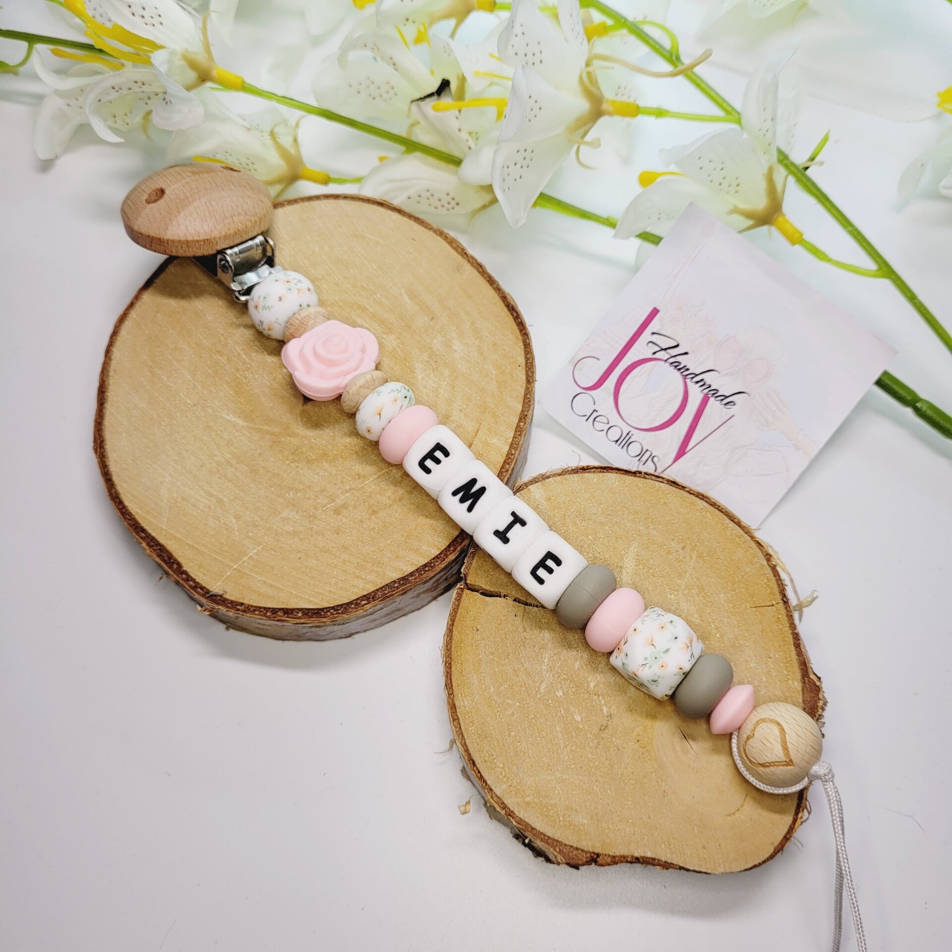 Fopspeenketting pink flower