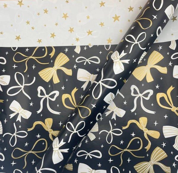 Luxe cadeaupapier - Strikjes goud-wit