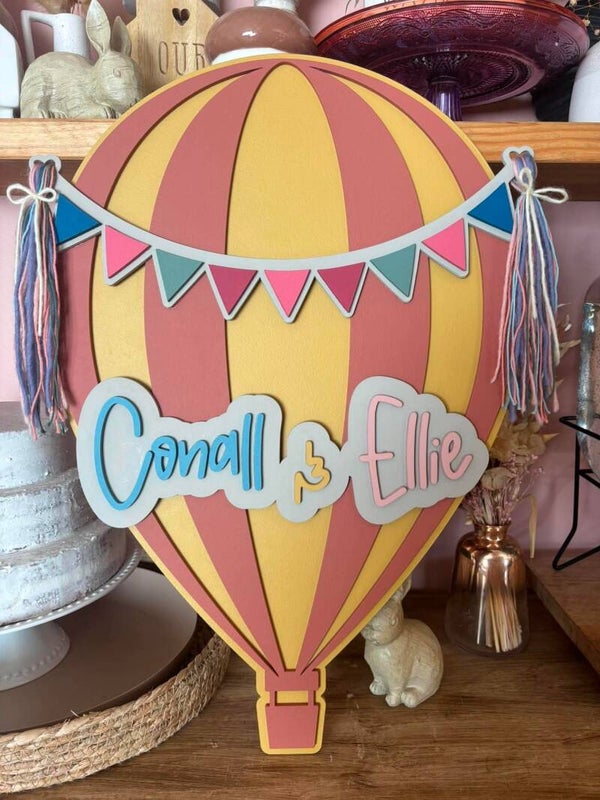 Personalised Hot Air Balloon Name Sign | Nursery Wall Decor Ireland