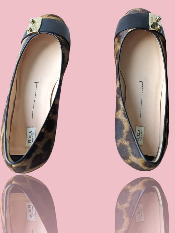Ballerines Élégantes Imprimé Léopard, Taille 37.5 - Cuir Véritable