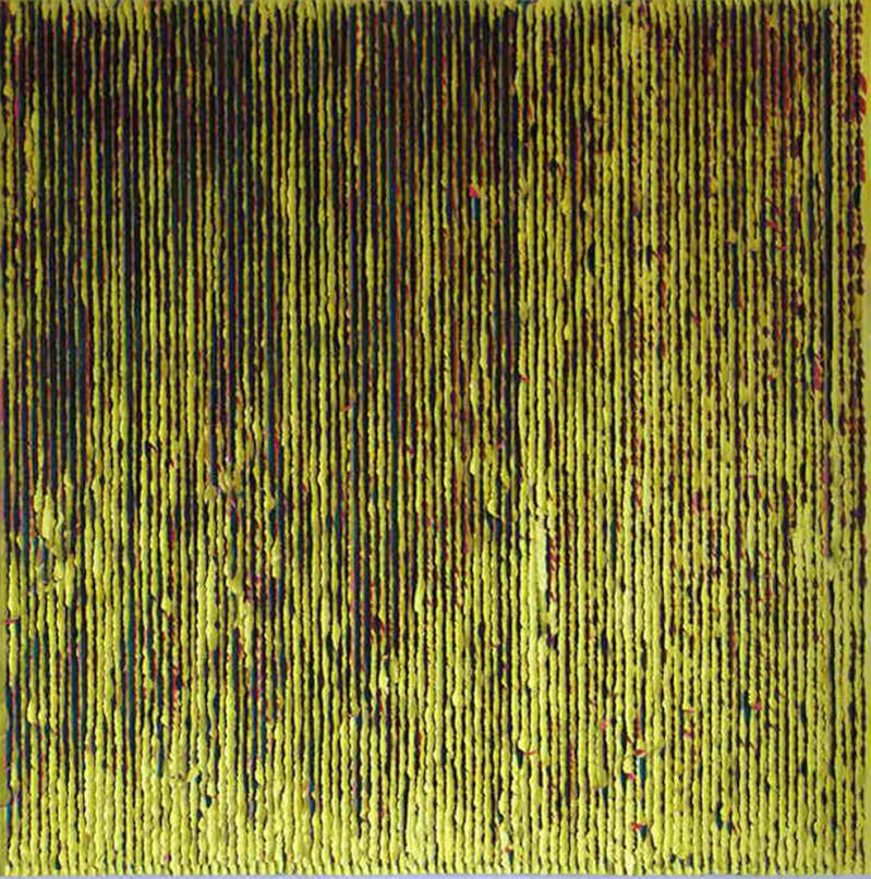 (SOLD)cf2-gyr-frontview gem techn. paneel, golfkarton, acryl, papier. 80x80x2 2010