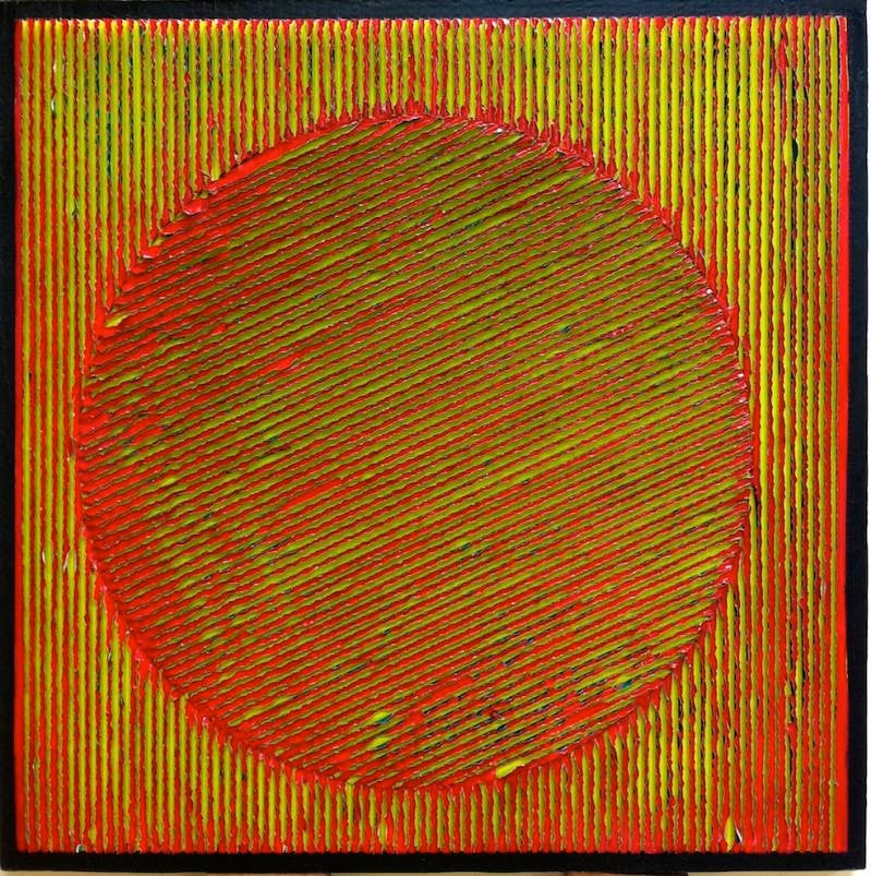 (SOLD) cf3-1- gem techn. paneel, golfkarton, papier, acryl. 70x70x2 - 2010