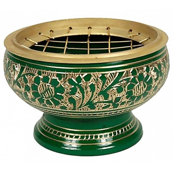 Brûle encens à charbon en laiton vert